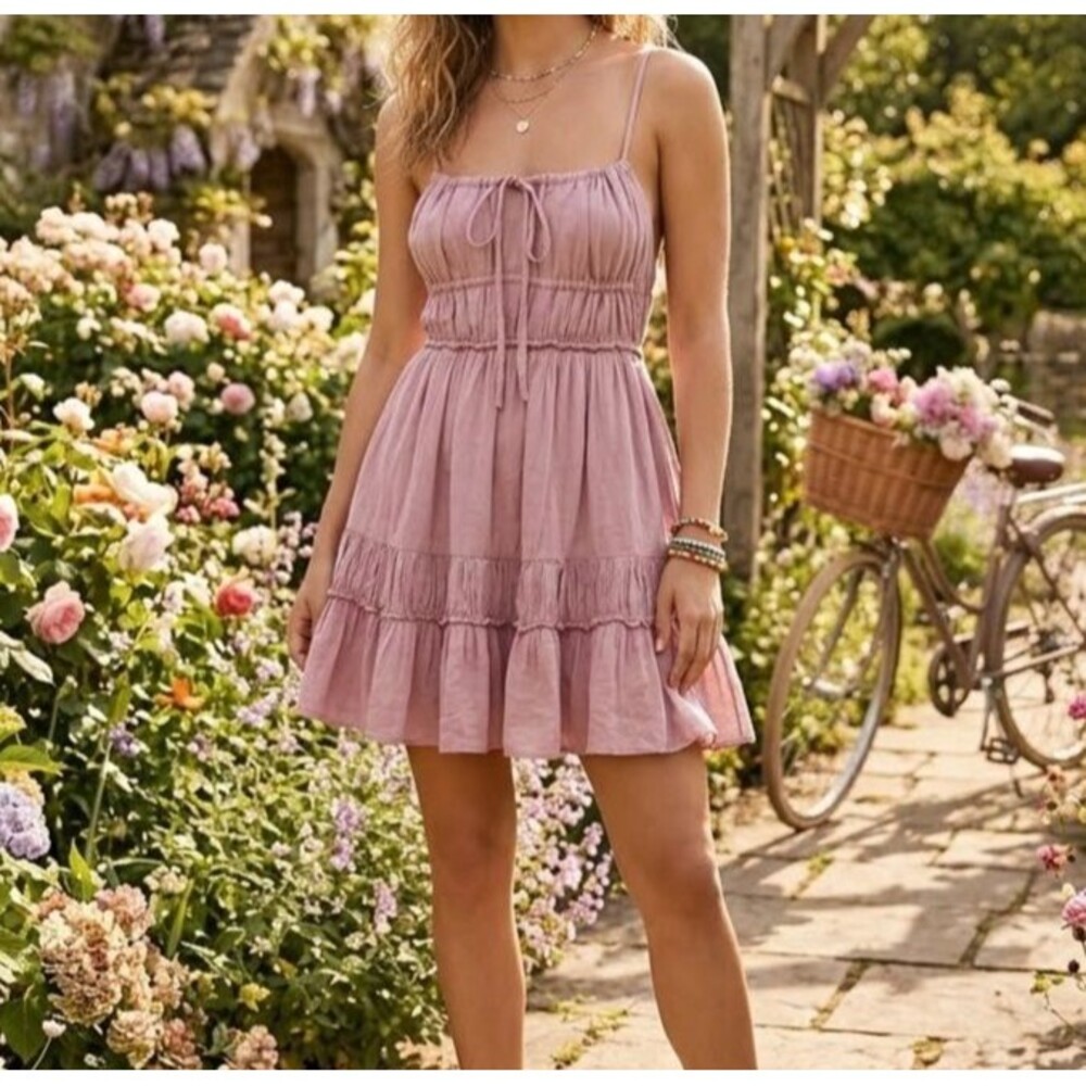 Free People Free -est Taking Sides Mini Dress Open Back Tiered Ruffle M 289412